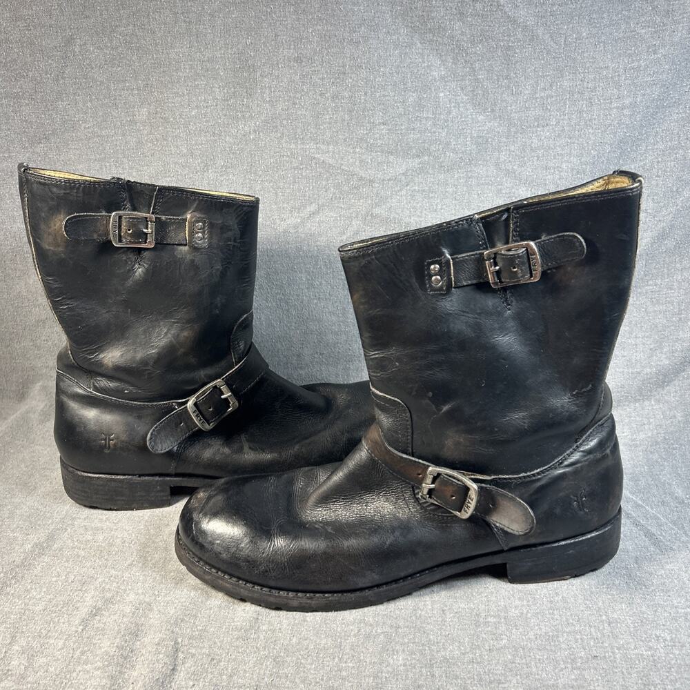 Frye Rogan Engineer 8R Boots Mens 13 D Black Leather Moto Biker 87194 Worn In!